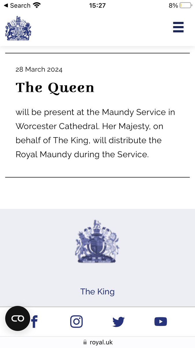 Camilla will be present at the Maundy Service on 28th March on behalf of the King