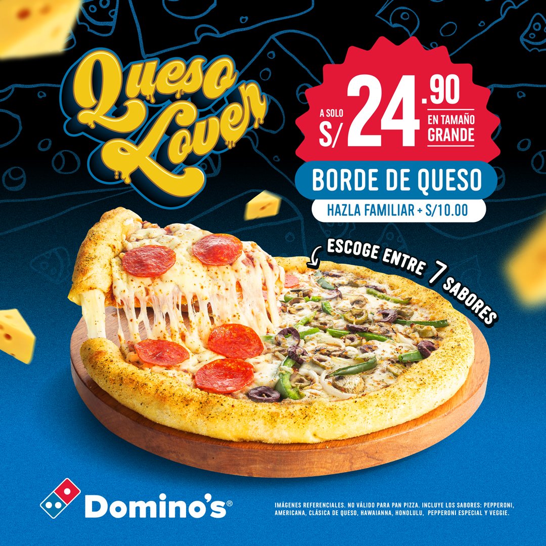 dominos_peru's tweet photo. ¡Atención, amantes del queso! 🚨 Que en Domino's Pizza por el mes de marzo, encuentra nuestro delicioso borde de queso por solo S/24.90.🤤🍕 #dominospizza #pizza #quesolover #dominosperú https://t.co/SFEfishKU7
