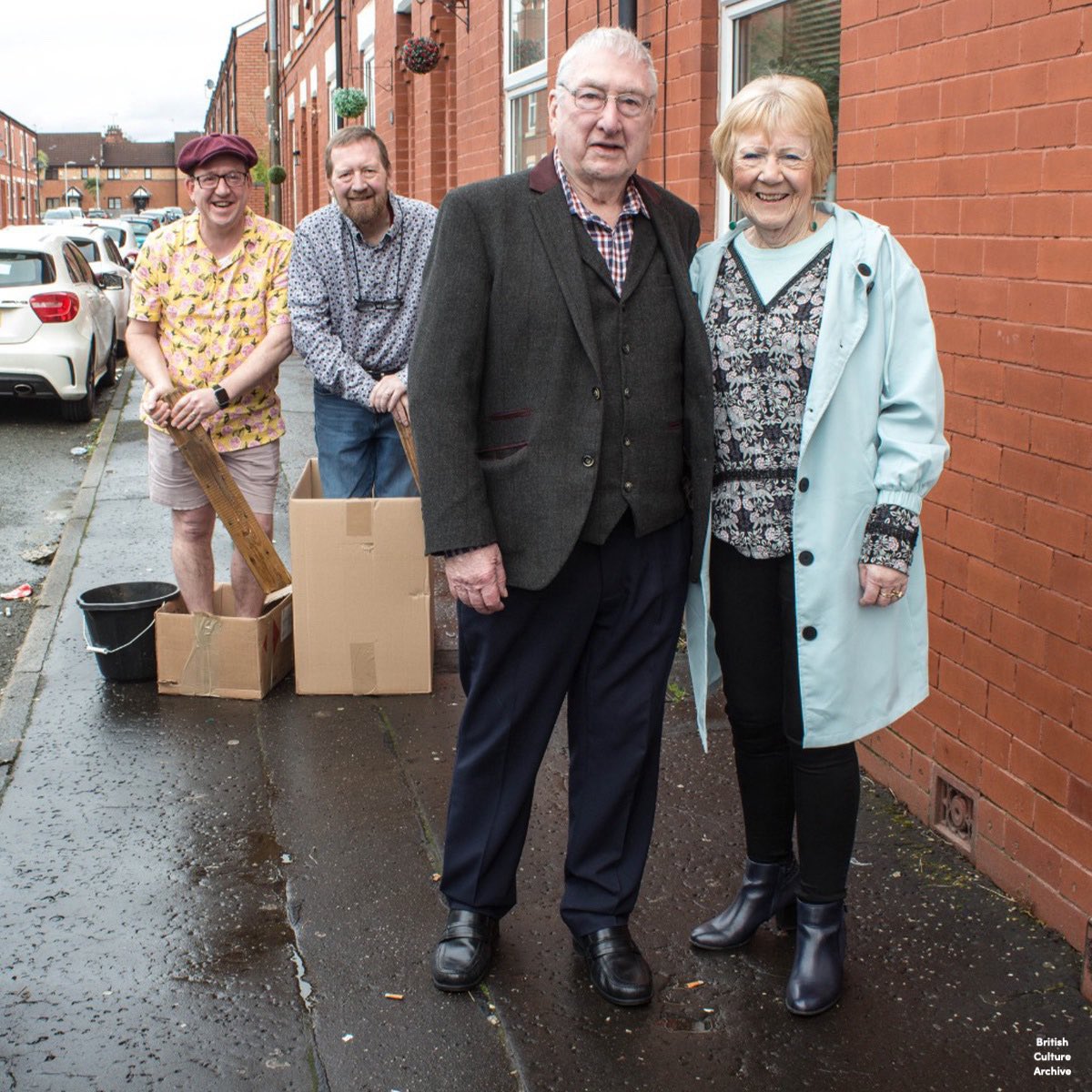 britcultarchive's tweet image. Langton Street, Salford, 1970 and 2024.

Jack Youd: "I grew up fascinated by this photo from 1970 of my Grandad (29) and Grandma (23) taken outside their home at 26 Langton St Salford 6. My Dad and Uncle are “rowing up the Amazon”, my grandad's motorbike and sidecar is covered…