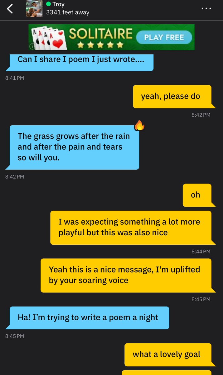 MikeBorses's tweet photo. ok... so a very hot guy tapped me on Grindr, I said hi, he started being silly and playful. My profile says "hey nerds," so he was calling me a nerd, v cute. Then he asks if I want to see a poem. It was so bad I ended up talking to him like a kindergarten teacher! Idk what to say https://t.co/SMRn8035q0