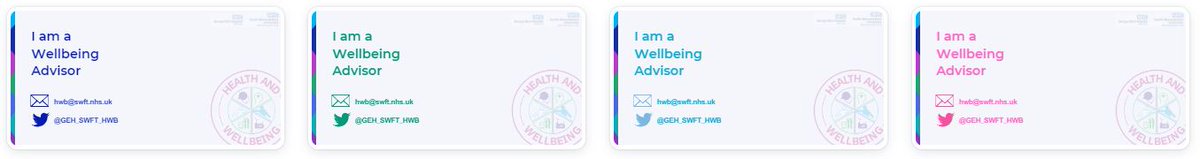 To promote our network of advisors further, we have created email banners for our Wellbeing Advisors to share their status! Available in our four Wellbeing colours, if you would like a banner, please email hwb@swft.nhs.uk with your colour choice ✨👏