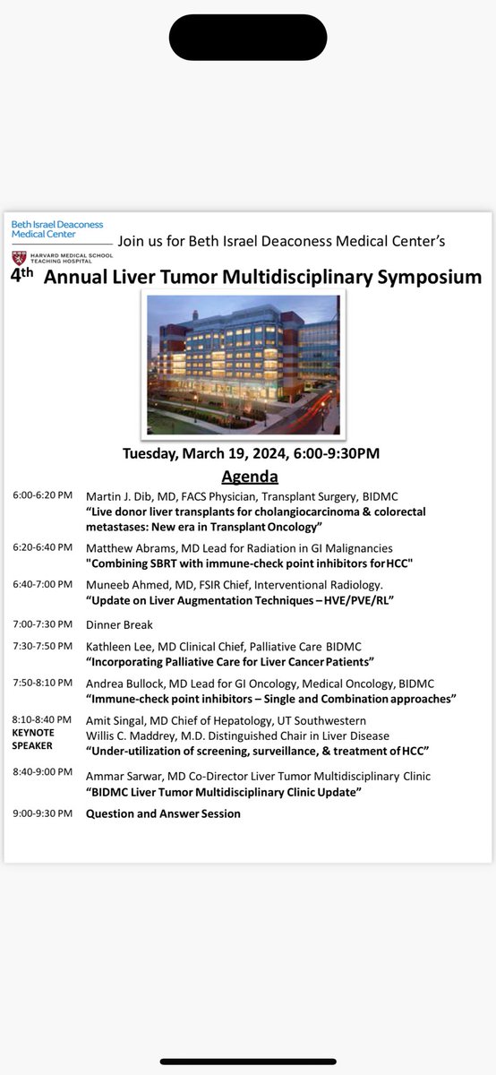BIDMC Liver Tumor Program is excited to host the 4th Annual Liver Tumor Multidisciplinary Symposium tomorrow March 19, 2024! If you would like to attend virtually please email KLasher@bidmc.harvard.edu for the link. #LiverHealth #livertumor #livercancer #livercancertreatment