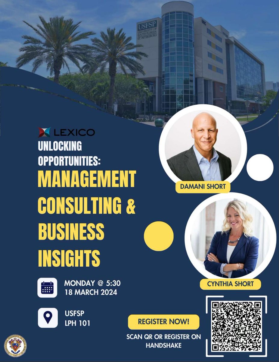 WeAreLexico's tweet image. Our dynamic duo Damani &amp;amp; Cynthia Short are speaking at @USFMuma for for the Rho Psi Chapter of #DeltaSigmaPi event today! 

Looking forward to sharing insights on #ManagementConsulting with the bright minds of #USF! 🙌