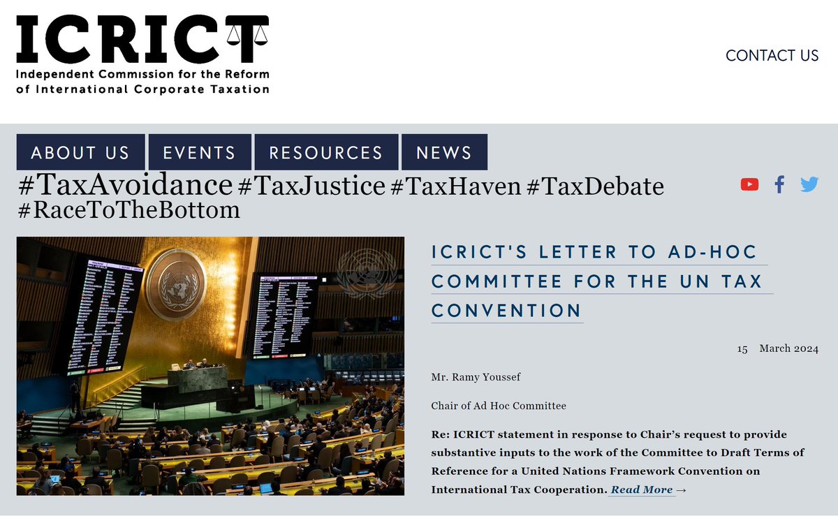 Tax negotiations are finally happening at the @UN to agree a #UNtaxconvention to deliver a global tax system that is fair to ALL countries and where ALL multinationals and the super-rich pay their fair share. Read @icrict letter to the UN ad-hoc committee bit.ly/3II8XKb