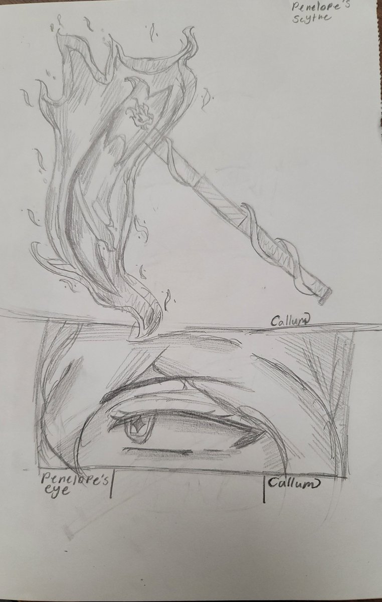 MythosSky28955's tweet photo. I tried to draw Penelope's scythe and eye on paper and I love how it turned out :]

#CryptidCraftSMP
#CryptidCraftFanart https://t.co/sjSz3GstuW
