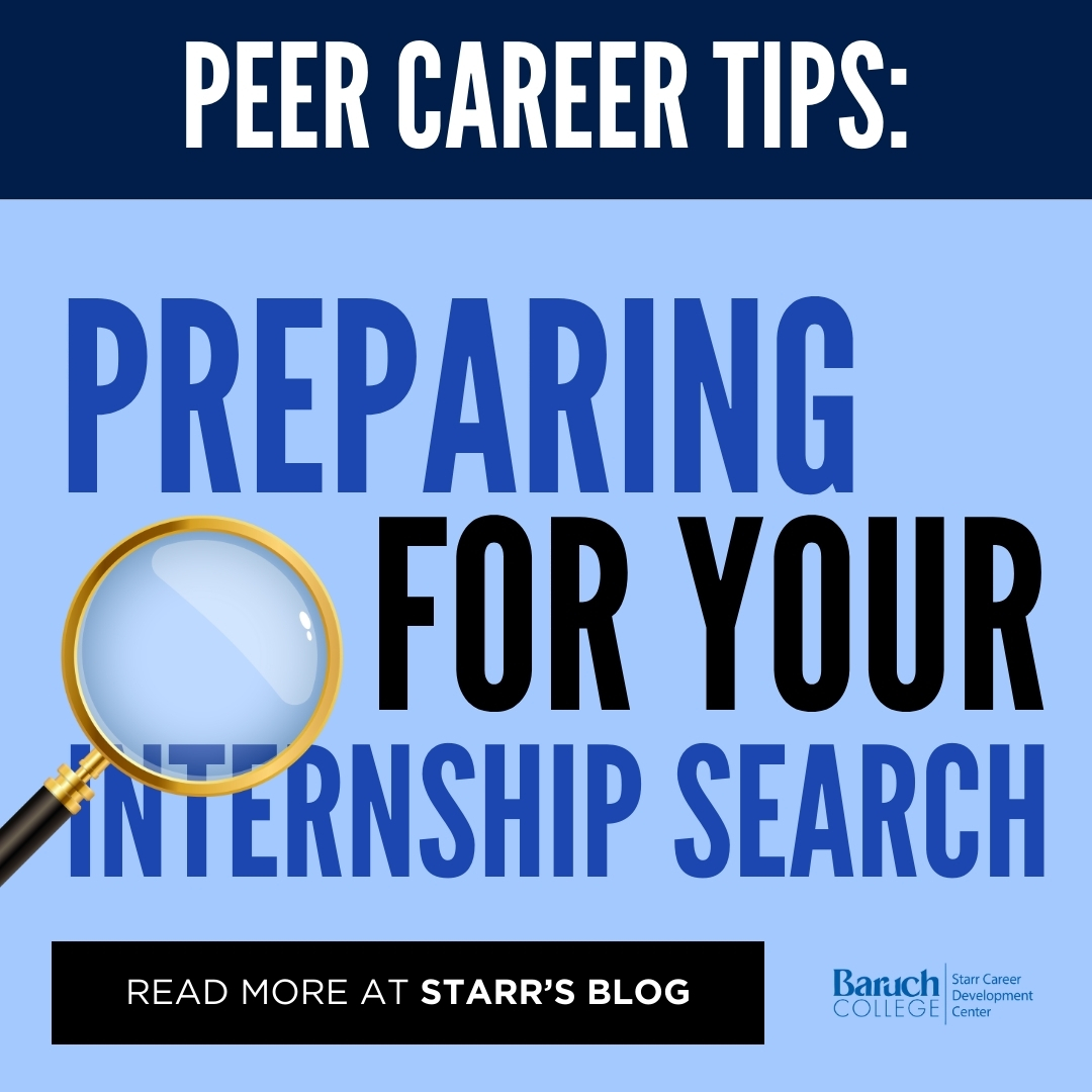 Are you looking for an #Internship? The job search can be overwhelming, but our peer for careers have shared their best tips to help students find the right position. The link to the blog post can be found in our bio. #baruchstarr #baruchworks #careerdevelopment