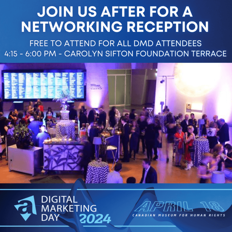 When you attend Digital Marketing Day on April 18, you get free access to our networking reception, hosted at the Carolyn Sifton Foundation Terrace in the CMHR! 🎉 

After a day of listening &amp; learning, connect with industry professionals!

👉eventbrite.ca/e/2024-digital…