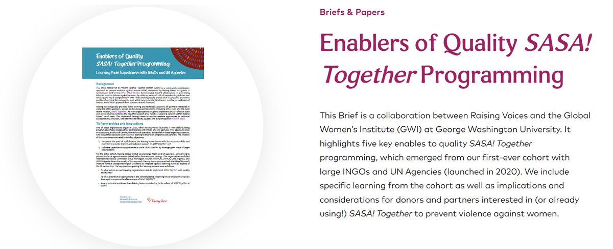 Working with donors on #VAWPreventionDesign? @RaisingVoices & @GWUGlobalWomen reflect on how transformative programming requires sustained commitment and investment from both donors and practitioners. 🔖raisingvoices.org/resources/enab…