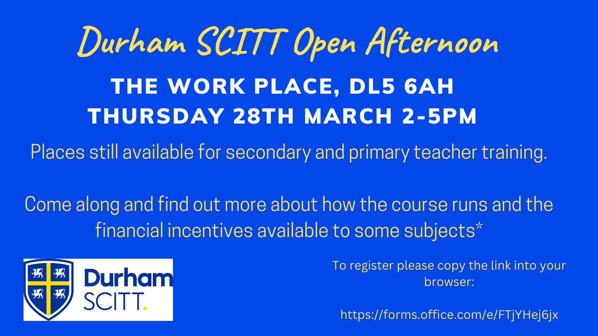 Thinking of teacher training but want more information? Come and join us at our Open Afternoon, to register follow the link forms.office.com/e/FTjYHej6jx