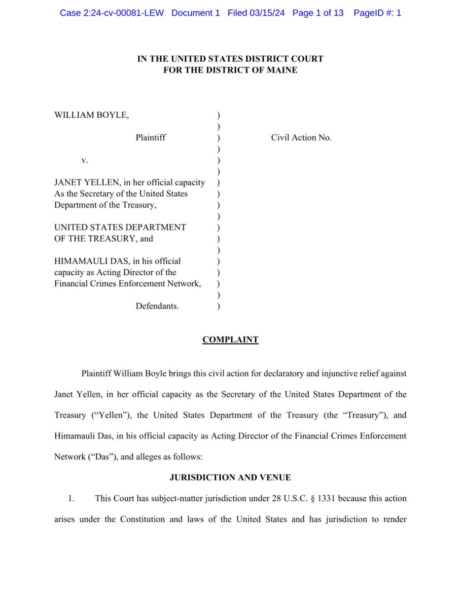 And I have some more exciting reading today re the #CorporateTransparencyAct. 

Boyle also claiming: #Unconstitutional [page 👇 find me on LinkedIn for whole doc because I can’t figure out how to attach it all here 🙄 ]. 

#BOI