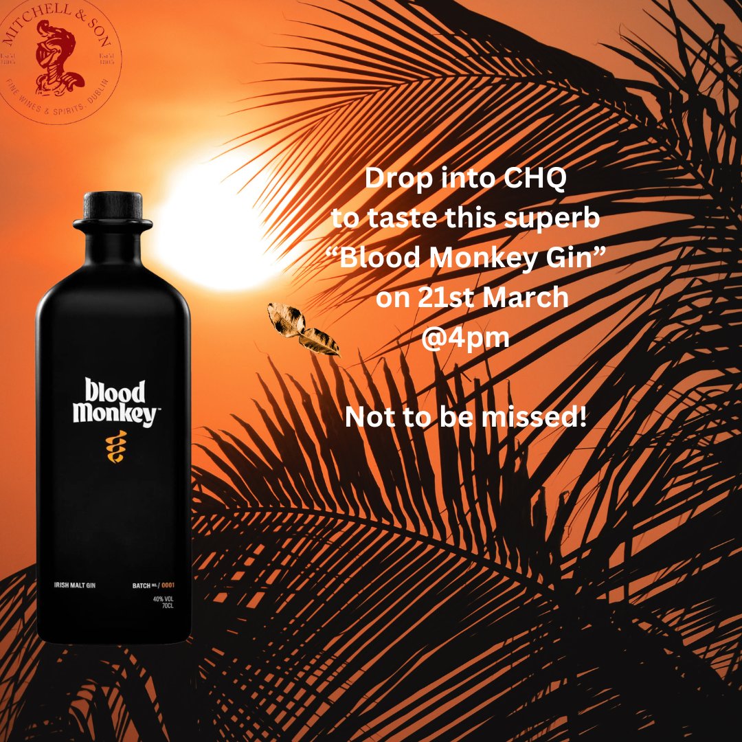 Blood Monkey Gin is a sophisticated spirit with a complex character that reveals various details as it evolves on the palate. Drop into CHQ to taste this delicious gin! @sandycovetraders@bloodmonkeygin@cavistons@chq
