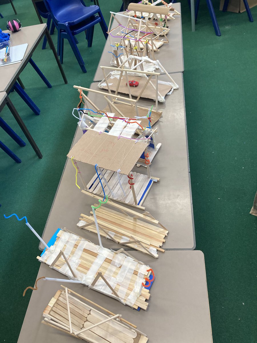 LittleStokePS's tweet photo. Y5 had a fantastic day making rigid, bridge structures. They used triangulation to strengthen and hand saws and glue guns to construct. Finally all bridges were tested and could all hold at least 1.5kg #LSPSlearning https://t.co/bjhYVpl4Ku