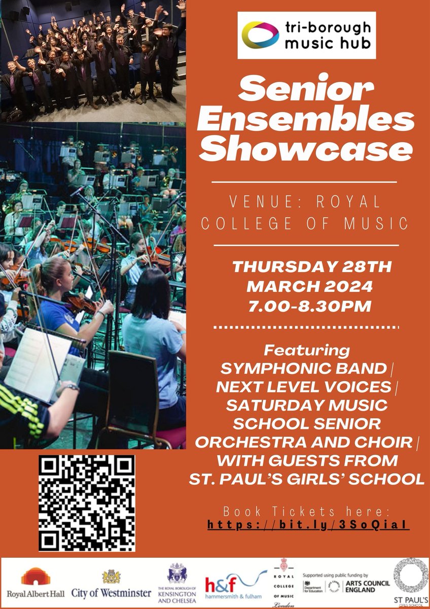 Just over a week to go until our SENIOR ENSEMBLES SHOWCASE @RCMLondon, Thurs 28th Mar, 7.00pm #musiceducation #candomusic - come to join this celebration of young musical talent from @LBHF @CityWestminster @RBKC @SPGSMain @ABRSM @RoyalAlbertHall Tickets bit.ly/3SoQiaI