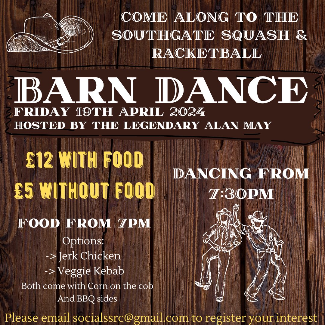 Come along to our upcoming Barn Dance, for a great night of music, food, drinks and of course DANCING! 🕺🏼 

£12 with food
£5 without food

The dancing will start at 7:30pm! 🪩

#barndance
