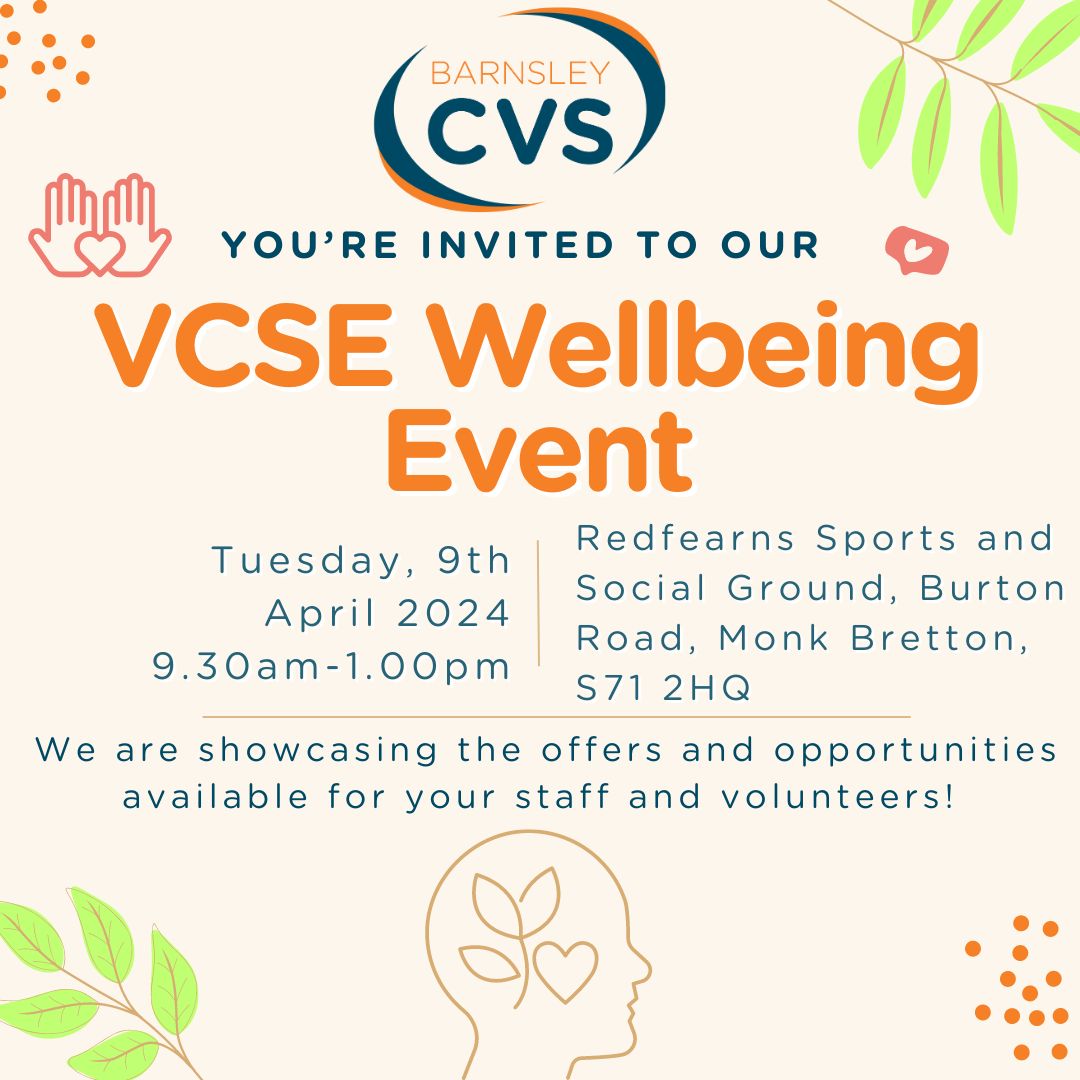 Book your place on our next VCSE Wellbeing Event! 9th April, 9.30am-1pm. All other details can be found on our ticket link: trybooking.com/uk/DGWZ We look forward to seeing as many of you there as possible 😊