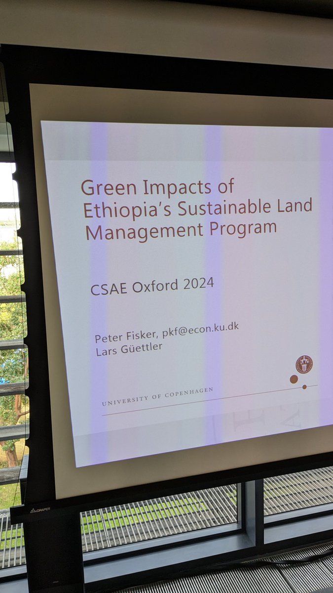 PeterFisker's tweet photo. A pleasure to present and discuss results on SLMP impacts from our @DFC_Fellowship project "Building resilience to climate change in Ethiopia" at the #oxcsae2024 conference at @Oxford_CSAE https://t.co/S1OkELLS7Q