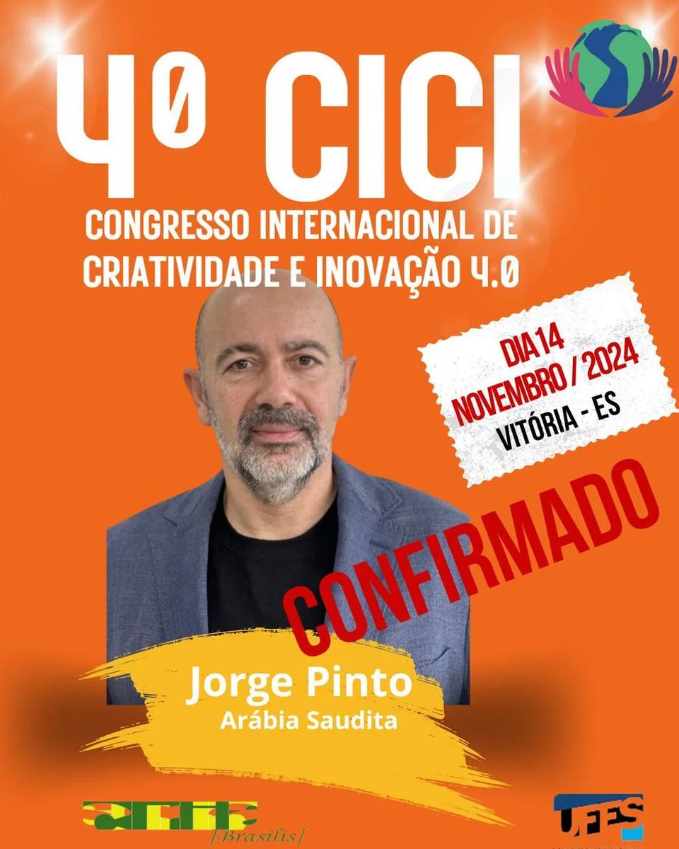 criabrasilis's tweet photo. Convite feito e aceito para participar do nosso 4o.CICI!

Nessa 4a. edição, o CICI volta a ser todo presencial, aproveitando o feriadão de novembro (13 a 15.nov.2024), na UFES. Fique ligado!
__
Jorge Eduardo Jordão Cerveira Pinto é doutorando na Birmingham City University, a https://t.co/HJqJZ7v4cv