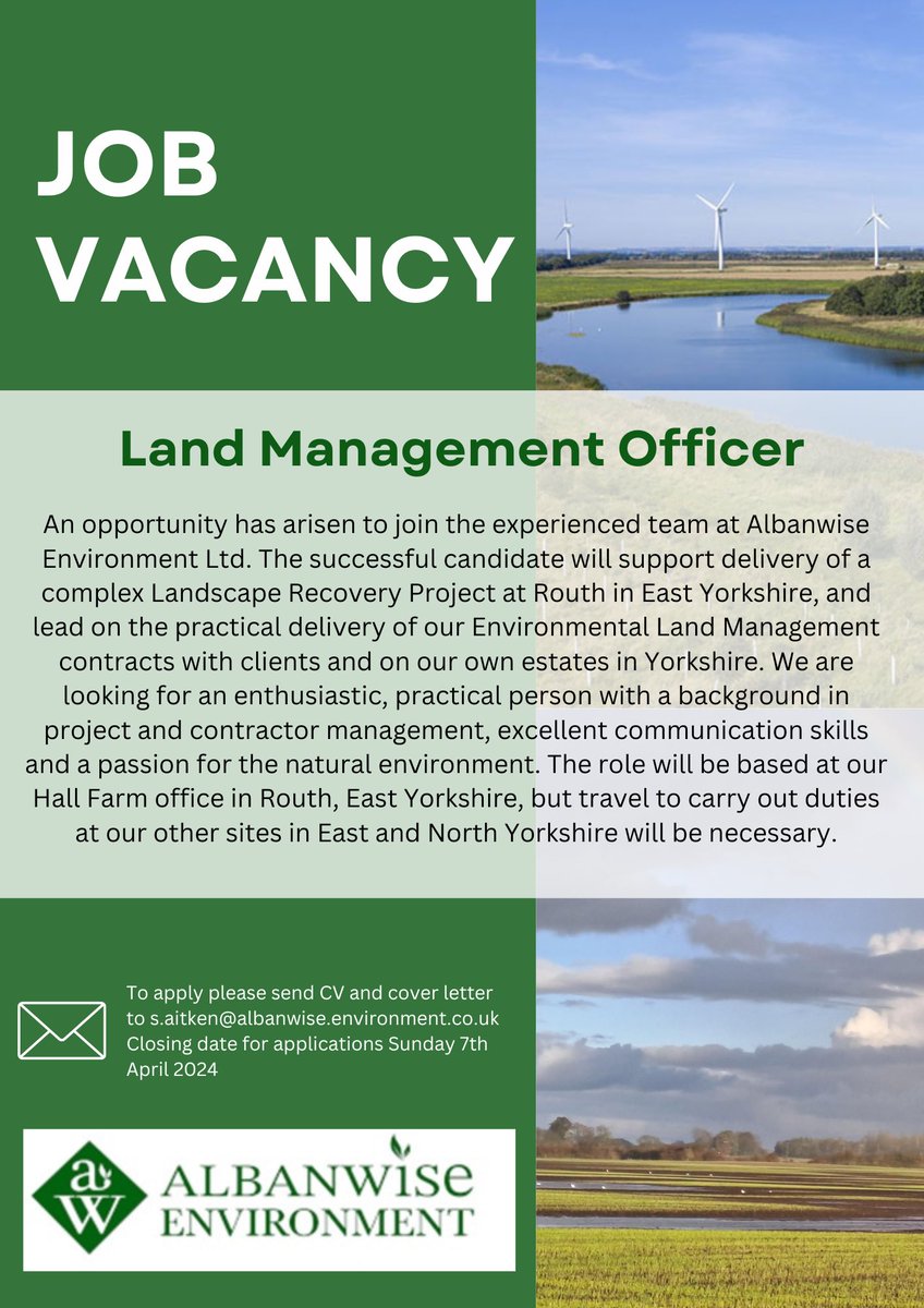 WE ARE HIRING 📣 DON’T MISS THIS OPPORTUNITY 

Follow the link to read the full job description and see how you can apply. 

You will also be able to find us on environment jobs 

albanwise-environment.co.uk/job-vacancies-…

#wearehiring #environmentjobs #naturebasedsolutions #yorkshirejobs