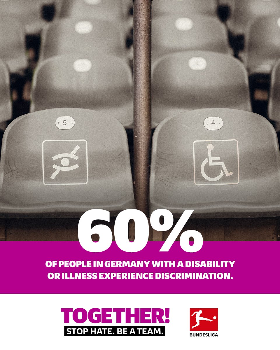 Around 60% of people who have a disability, a chronic illness or a mental illness say they experience discrimination in everyday life.

Kindness is a reflection of who you are. Treat others with respect 🤝

#Together | #BundesligaWIRKT | #Bundesliga