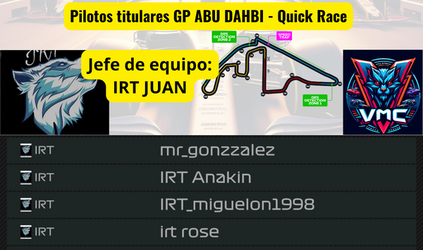VMC_Tv's tweet photo. Volvemos una semana más y en esta ocasión para cerrar la fase regular, cómo se repartirán las eliminatorias? Esta noche lo averiguaremos en directo a las 21:30
Confirmamos pilotos titulares para la parilla de hoy!
#QuickRace #abudabhi
@IberiaRacing @XboxFormula @DemonsRacing https://t.co/e2xW7mFhKJ