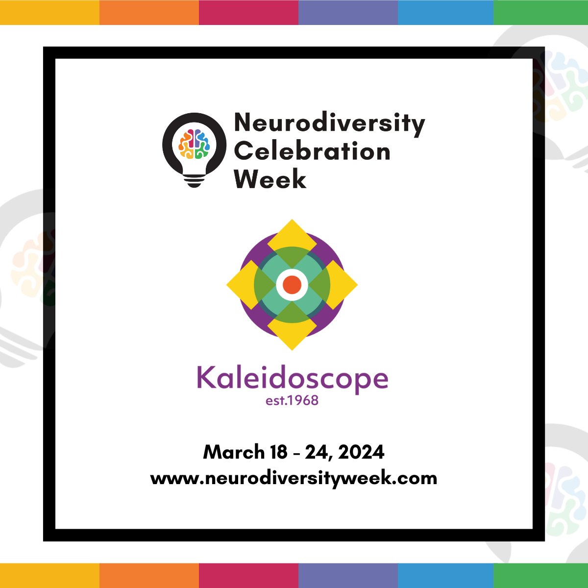 We are proud to be supporting Neurodiversity Celebration Week 2024! 

At Kaleidoscope we want to create a more inclusive  workplace &amp; community for neurodivergent minds. Staff have mandatory awareness training to complete as part of their learning. 

Watch this space for more.