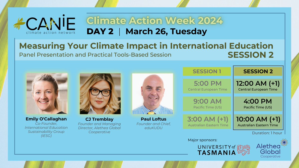 Climate Action Week Day 2- session 2 Measuring Your Climate Impact in International Education Sign up here! lnkd.in/deXrzTV3 #internationaleducation #highereducation #daretochange #daretolead #agenda2030 #timeisnow #actnow #networking #climateaction