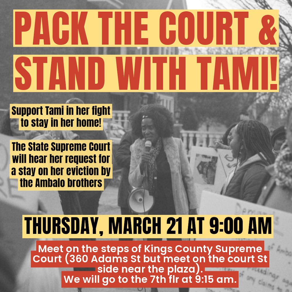 And join us this THURSDAY to support Tami in defending her home against the predatory Ambalo Brothers flipping home in ENY