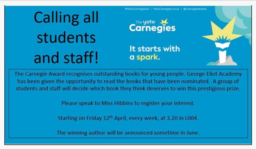 Join us for Carnegie!! @GeorgeEliotAcad