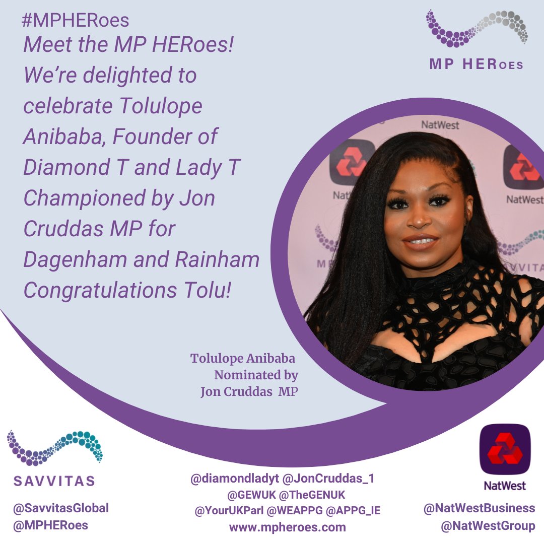 Meet the MP HERoes! Tolulope Anibaba is Championed by Jon Cruddas MP Dagenham & Rainham @JonCruddas_1 @NatWestBusiness @SavvitasGlobal @GEWUK @BDPost @BlackBeautyMag @HouseofCommons #FemaleFounders #RoleModels