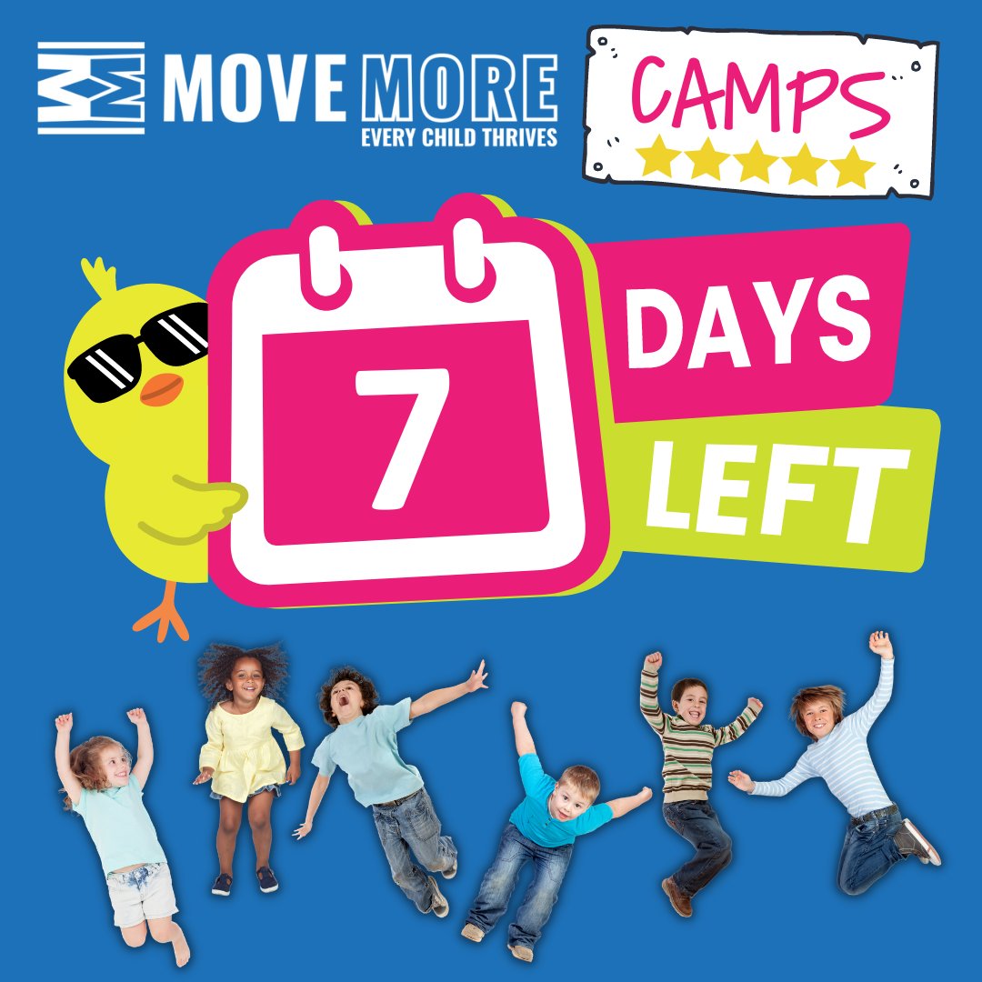 Only 7 days to go! #MoveMoreCamps are back this EASTER so join us for 8 fun-filled days of sports, games, arts and crafts! 🏀🥎🎾🥌🖌️🧩⛳⚽🏈🥍🏏🎯🥏 move-more.org/camps/ ✅Childcare and tax free payments accepted ✅10% Sibling Discount ✅5 #Cheltenham & #Gloucester locations