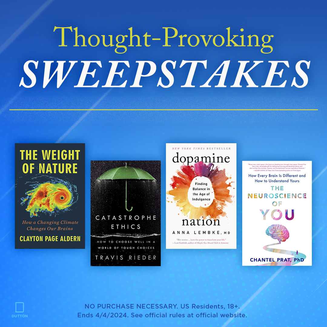 Enter for a chance to win this thought-provoking prize bundle! 📚 THE WEIGHT OF NATURE by @compatibilism 📚 CATASTROPHE ETHICS by @TNREthx 📚 DOPAMINE NATION by Dr. Anna Lembke 📚 THE NEUROSCIENCE OF YOU by @ChantelPratPhD bit.ly/ThoughtProvoki…