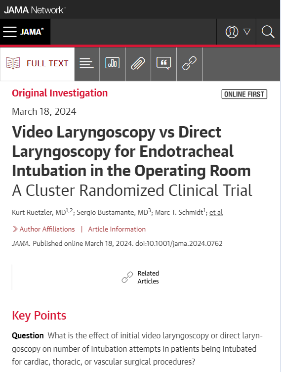 Study results suggest that video laryngoscopy may be a preferable approach for intubating patients undergoing surgical procedures. ja.ma/3VnHpkP