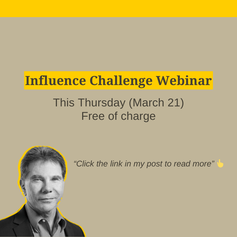 Will you join my 𝐰𝐞𝐛𝐢𝐧𝐚𝐫 this Thursday? Feel free to register, free of charge. I’ll delve into 5 compelling real-life Influence Challenges. I’m confident you’ll be able to benefit. Click to read more: eu1.hubs.ly/H088nfY0 👈 #influence #challenge #webinar