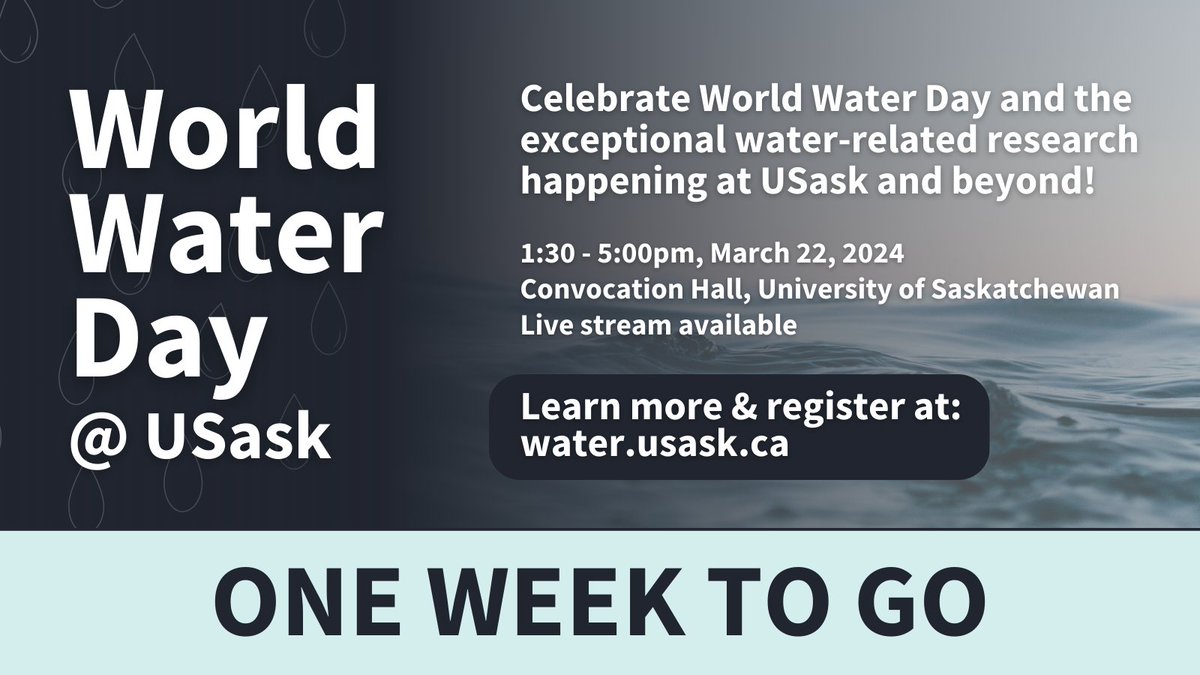 The ‘World Water Day @USask’ event is nearly here! Have you registered yet? In-person and live stream options available. Join the #USaskWater community for a celebration of the water-related research happening at #USask! Register at: ow.ly/w52850QJA0l #WorldWaterDay