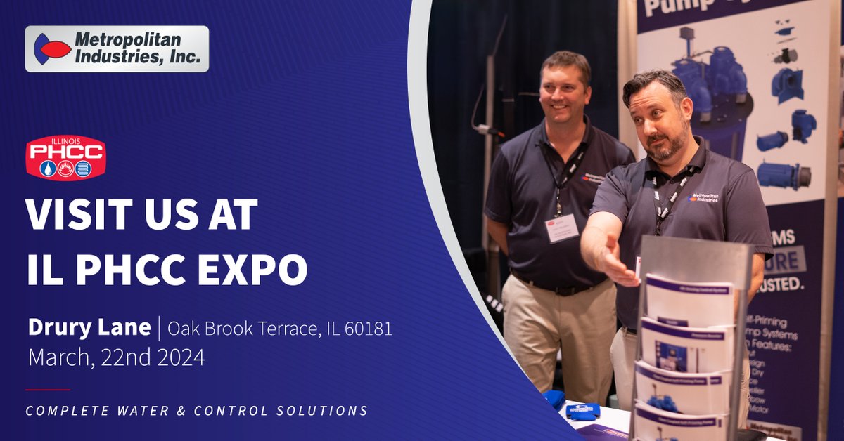 MetropolitanInd's tweet image. 📢 Join us this Friday at ILPHCC Expo! Let&apos;s discuss how our game-changing water solutions can help you! #ILPHCC #CommercialSolutions #Water #BoosterSystems #TemperatureControl