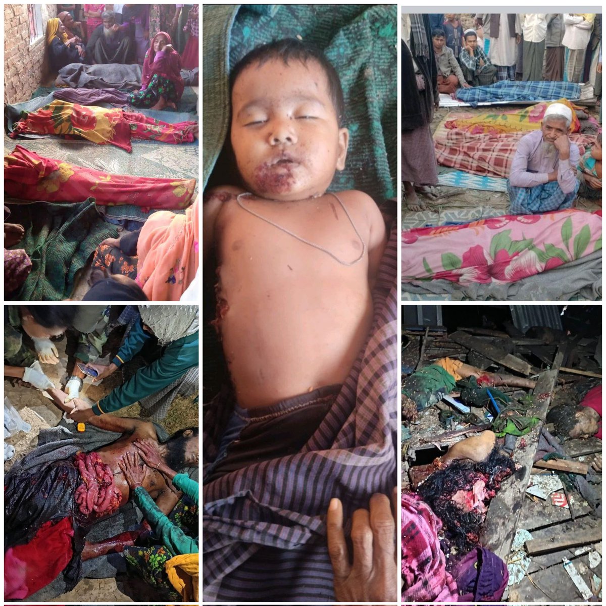 BREAKING| #Massacre|

21 #Rohingya killed and many injured in the airstrikes of #MilitaryJunta in #Minbya village #Rakhine #Arakan State of Myanmar.

We Rohingya urgently call int'l community to protect & save civilians, where day by day kill Rohingya by junta & #AA.

#Peace4All