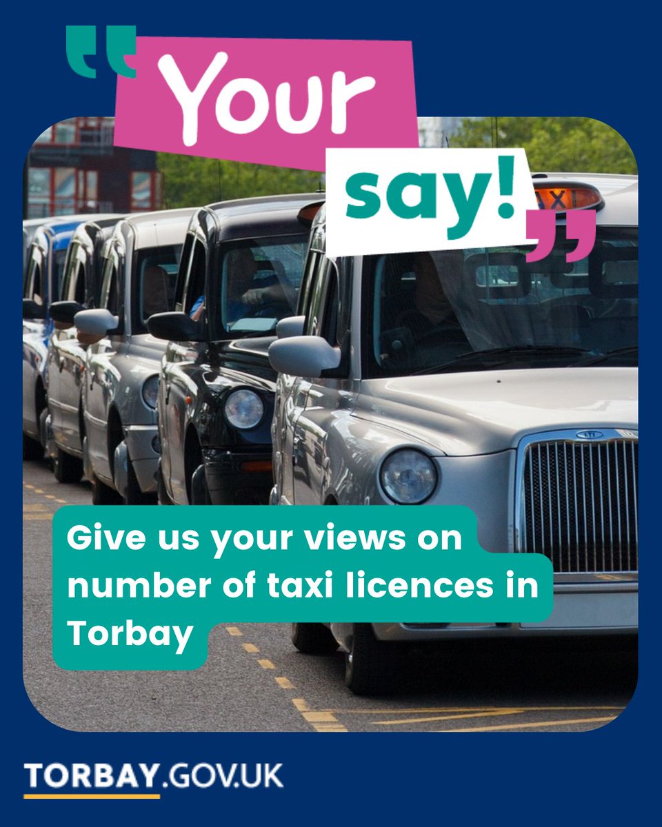 Are there enough hackney carriage licences in Torbay? Give us your views. Hackney carriages (taxis) are vehicles people flag down or wait for on ranks. This survey doesn't cover private hire vehicles, which people must book in advance: orlo.uk/Take_the_surve…