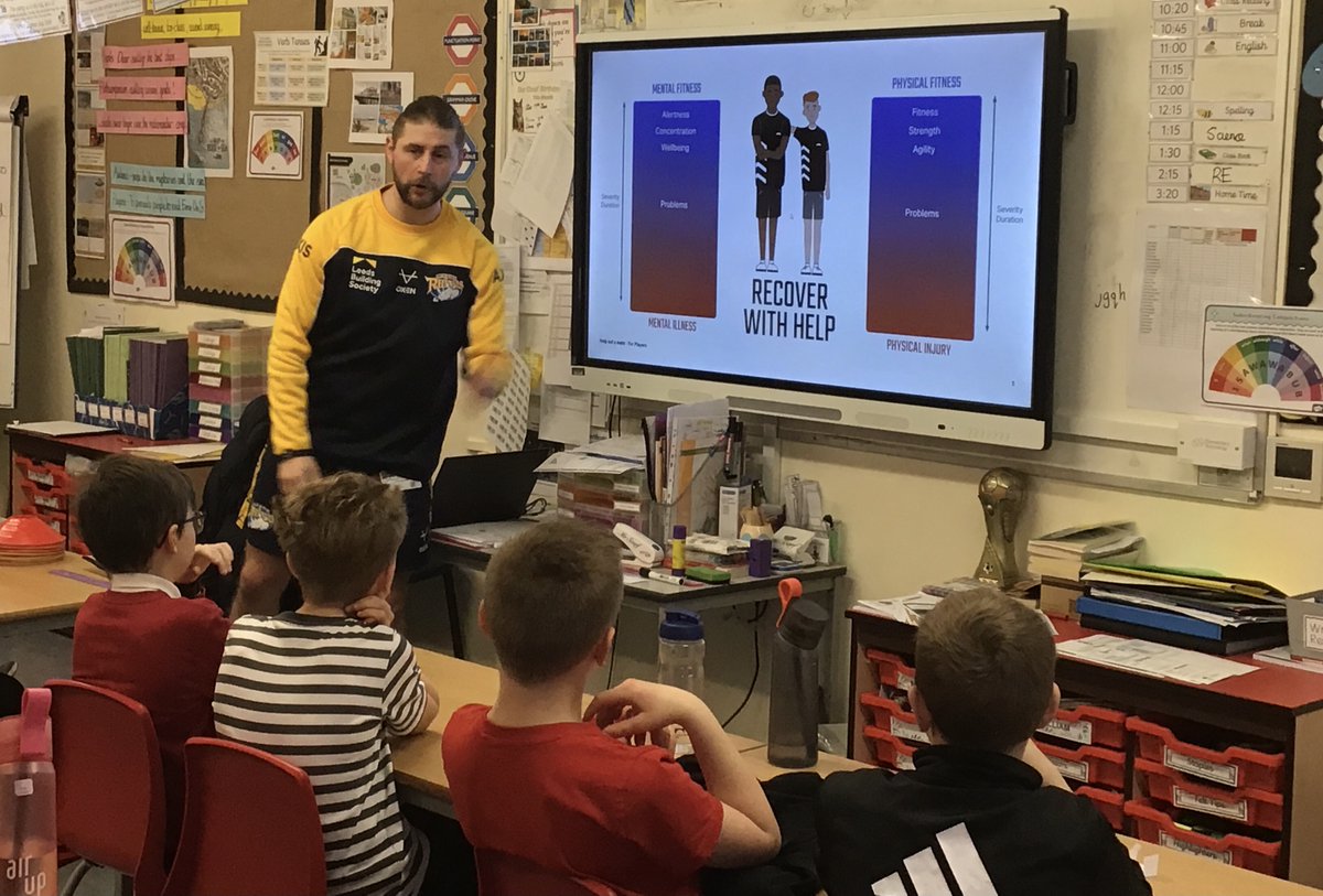 ComputingWPS's tweet photo. On Friday, Y6 had lots of discussions around the topic of 'Healthy Lifestyles’ with Dane from @RugbyLeeds They learnt how sports players have faced challenges (both mentally and physically) and where we could go for support. Thanks for a great session! @MrSmithWPS @mrstraffordwps https://t.co/9pvo63Np1z