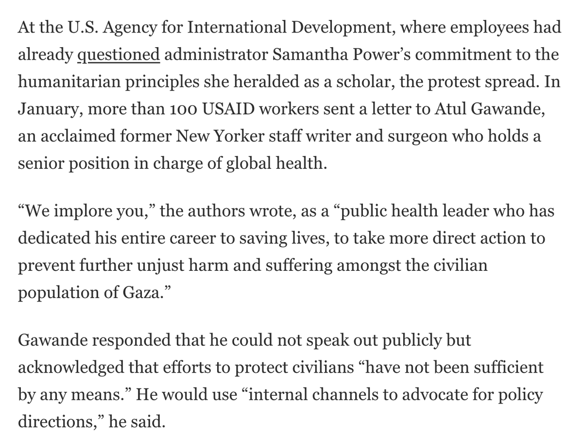 The Post obtained letters between USAID staff and Atul Gawande, the senior USAID official and famed New Yorker staff writer, grappling with how to stray true to one's values