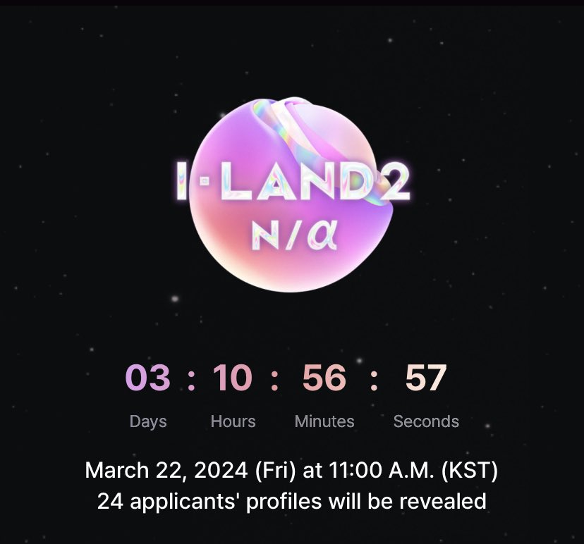 ilandupdates's tweet photo. [INFO] 240319

A total of 24 I-LAND Applicants’ profiles will be revealed on March 22 at 11:00AM KST!

#ILAND2 #아이랜드2 @mnetiland https://t.co/r0qxqCMO49