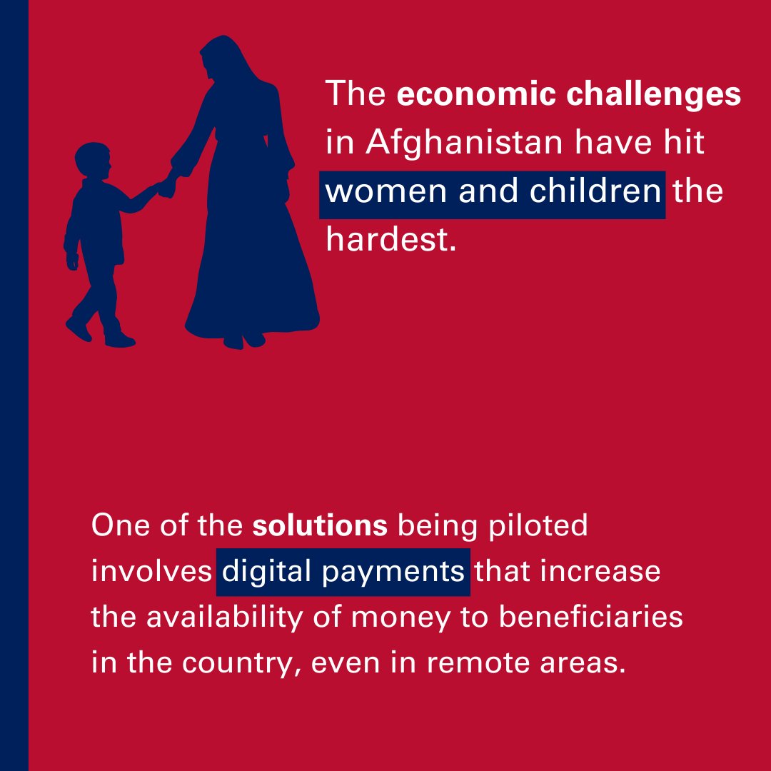 🇦🇫 The economic challenges in Afghanistan have hit women and children the hardest. 🟨 One solution being piloted involves digital payments that increase the availability of money to beneficiaries in the country, even in remote areas.