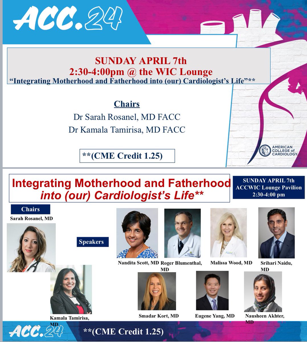 Who else is excited for #ACC24 in Atlanta Georgia?? What an amazing way to connect with your peers, with passionate leaders in cardiology! Save the date- Sunday april 7 #ACCWIC we will talk about being a parent and a cardiologist😬