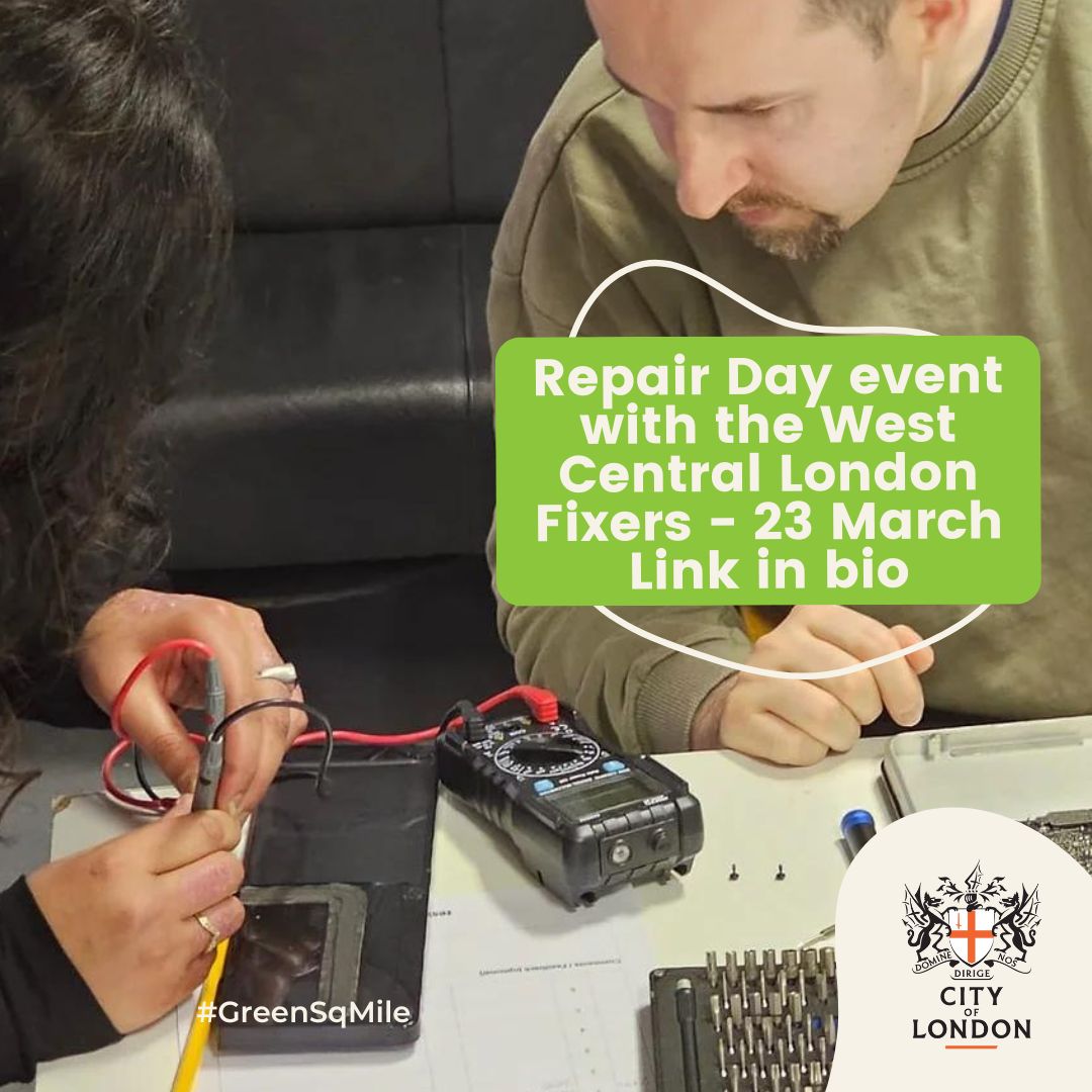 🛠️ Don't forget - we have our electrical repair workshop THIS SATURDAY as part of #RepairWeek. 

🛠️ We have the West Central London Fixers joining us for live e-repairs & training workshops. 

🔧 Book your place - follow the link in our bio. 

@cityoflondon @ReLondon_UK