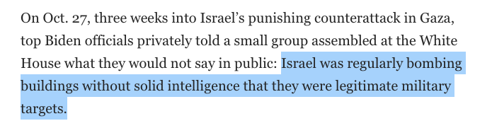 Remarkable acknowledgement by Biden, particularly given the continuous transfer of US arms to Israel enabling further such strikes. Also bears on the credibility of any LOAC assurances. How Biden became embroiled in a Gaza conflict with no end in sight wapo.st/3PmXi7e