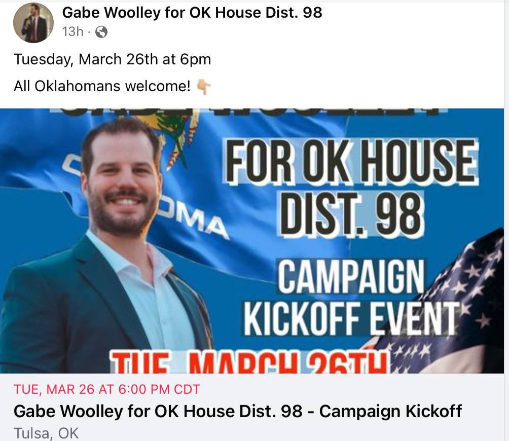 Please support Campaign of Gabe Woolley for Oklahoma House District 98 to help fight DHS corruption from inside the Oklahoma House of Representatives. 

Anyone in the U.S. can donate.

@GabeGwoolley 
facebook.com/people/Gabe-Wo…