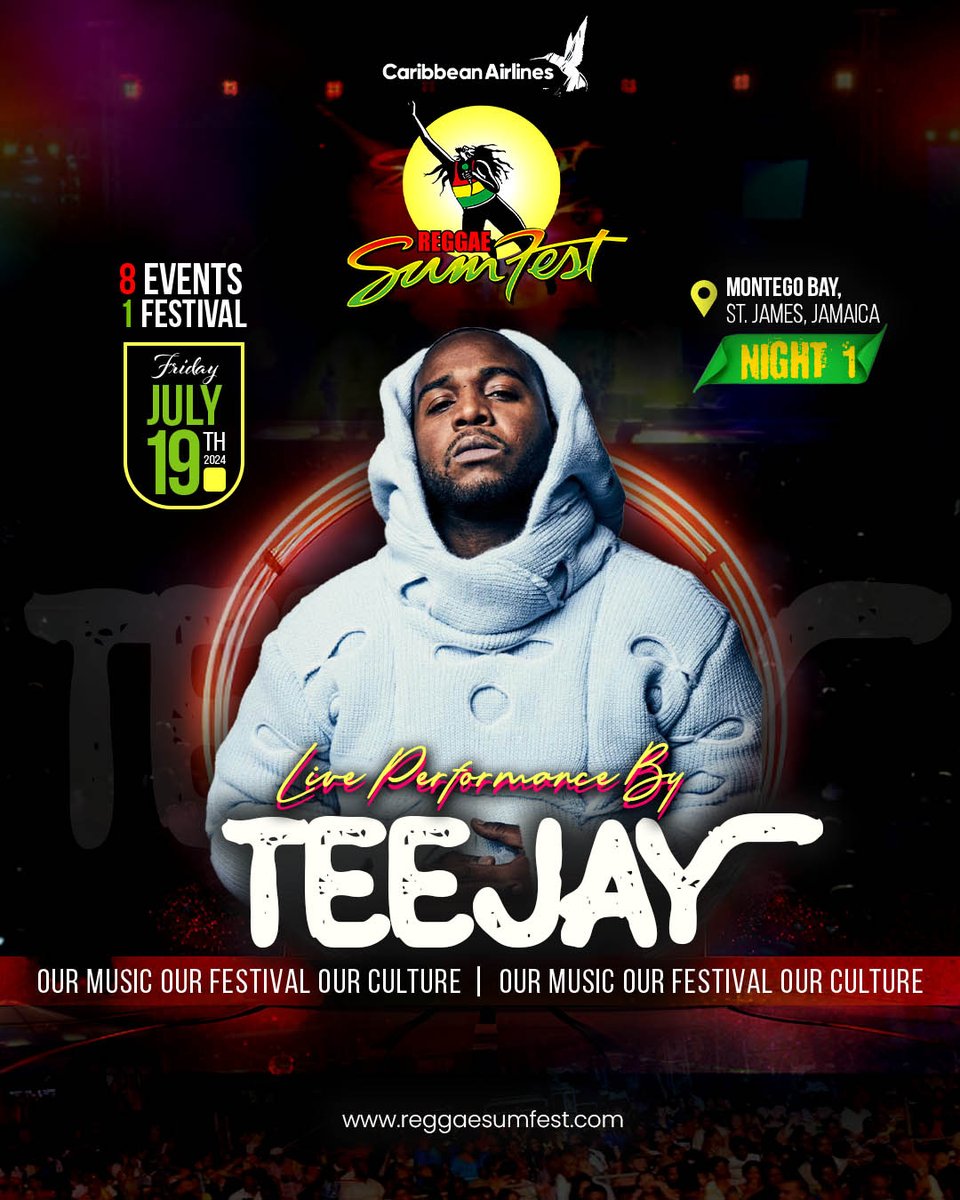 Ah suh wi dweet! 🔥🔥🔥🔥 Waah see @teejayuptopboss LIVE on the big stage? Fawud a Sumfest come dip and enjoy life 🙌🏾 #ReggaeSumfest2024 #OurMusic #OurFestival #OurCulture #TheSumfestExperience