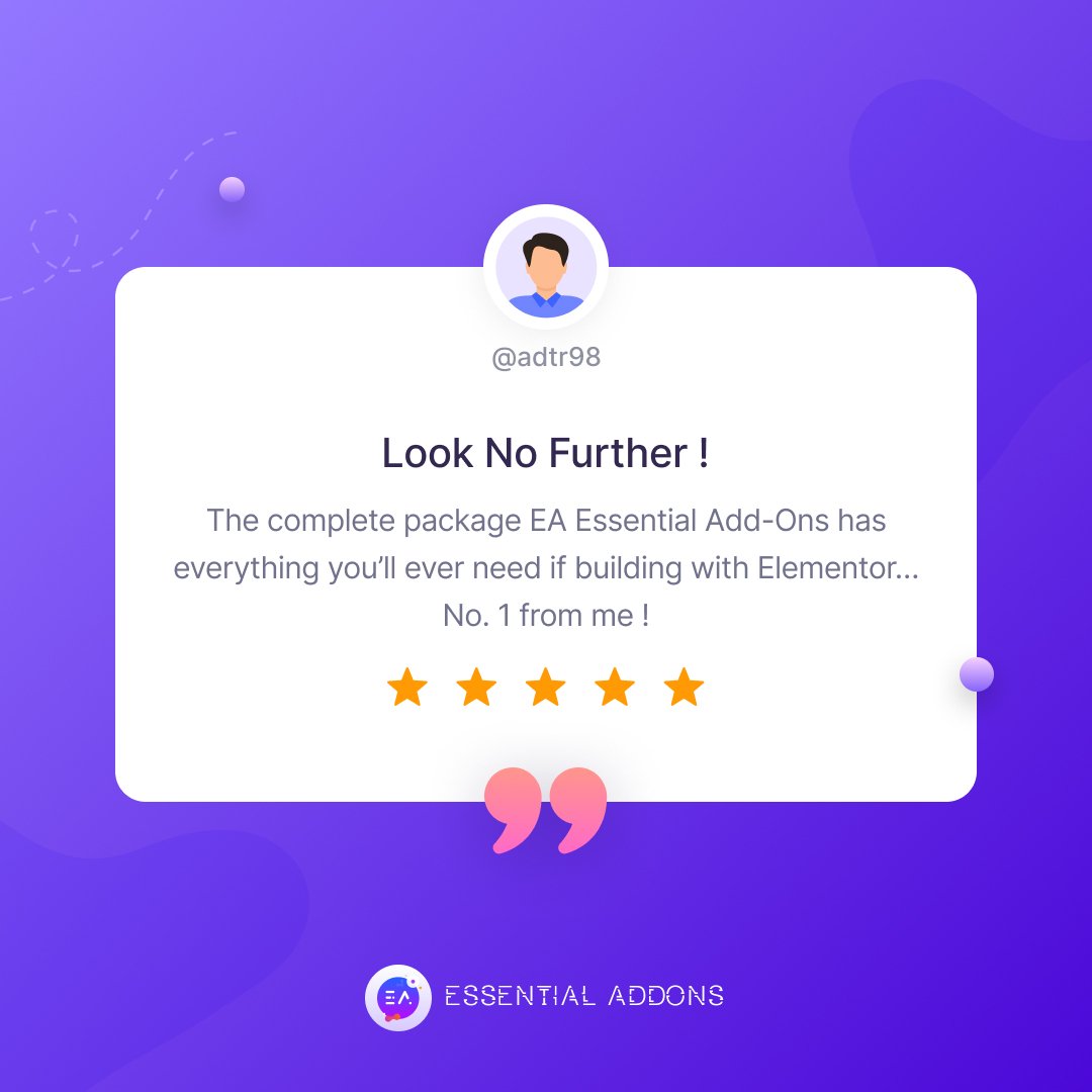 EssentialAddons's tweet image. 🌟 Seeing #EssentialAddons become the top choice for 2 MILLION Elementor users has us overjoyed! 

And our excitement doubles when we receive incredible reviews like this from our beloved users. It drives us to do better &amp;amp; provide you the best possible experience. Thank you. 💜