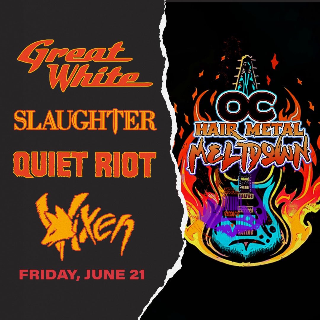 JUST ANNOUNCED: You can’t spell ROCK without OC. 🤘 Join us for OC Hair Metal Meltdown on June 21, featuring @GreatWhiteRocks, @markslaughter33, @QUIETRIOT, and @OfficialVixen! Tickets go on sale Friday, March 22 at 10AM.