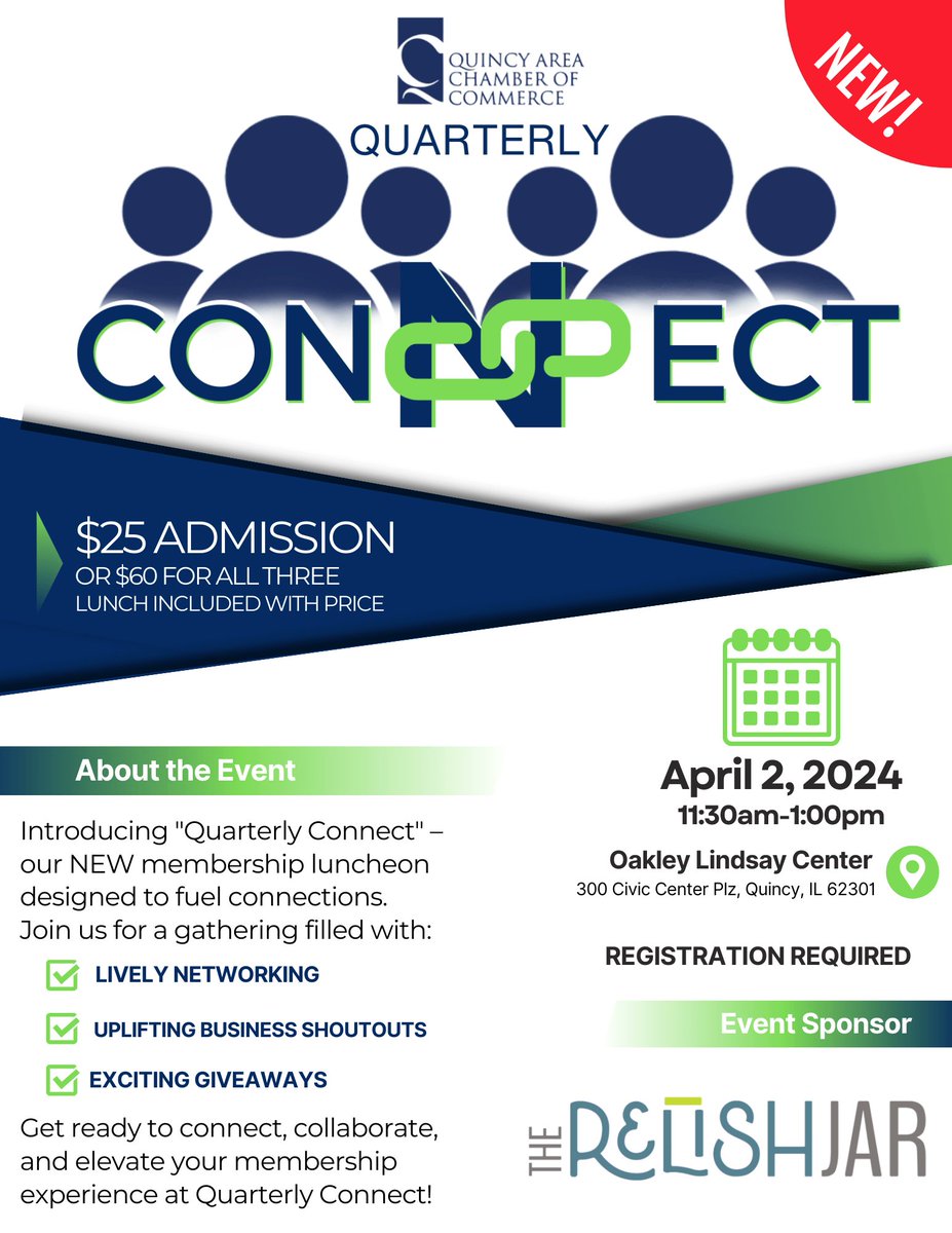 Introducing "Quarterly Connect" – our NEW membership luncheon designed to fuel connections. Join us for a gathering filled with lively networking, uplifting business shoutouts, and exciting giveaways. Get ready to connect, collaborate, and elevate your membership experience!
