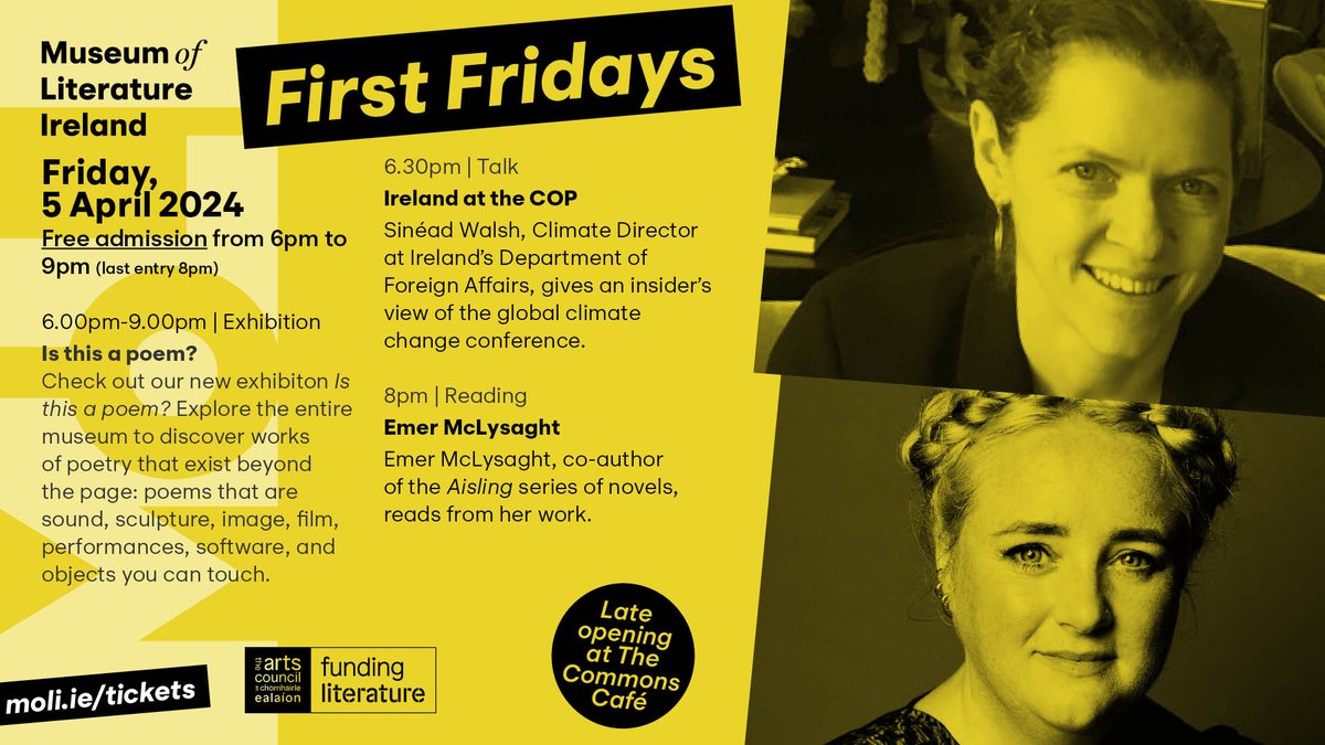Join us on Friday, 5 April, from 6pm for First Fridays. The museum will be open late, with free admission and a range of programmed events. @TheCommonsMoLI will also be open late! Book your free ticket now at moli.ie/firstfridays @EmerTheScreamer @SWalshEU @artscouncil_ie
